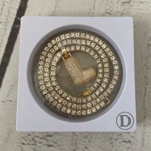 Crystal gold "L" Monogram necklace